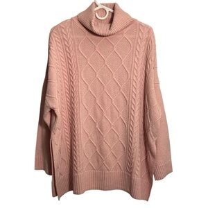 Barbour Burne Diamond Stitch Pink Wool Blend Roll Neck Aran Cape Sweater Size M
